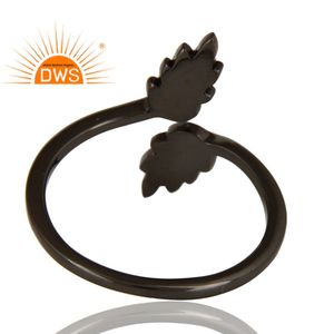 Anillo de plata de ley con diseño de hojas, joyería hecha a mano, fabricante de joyas, anillo ajustable de rodio negro, proveedor de joyería - Product Image 3