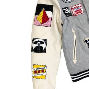 Wholesale Custom Full-Sleeve Collarless <b>Patchwork</b> Varsity <b>Jacket</b> High Quality Wool Sleeves Wool Body Trending Winter 5XL Size - Product Image 5