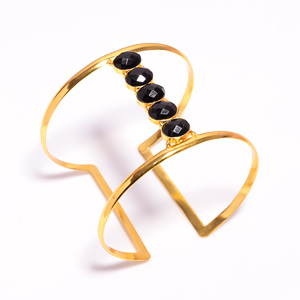 Unique Designer 925 Sterling Silver Adjustable <b>Cuff</b> Bangle Unique Vintage Gold Plate Onyx Gemstone <b>Fashionable</b> SKBG-6 Gift Style - Product Image 3