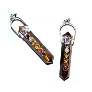 Best Seller Tiger Eye Double Point Chakra colgantes tallados piedras preciosas ágata joyería para la venta - Product Image 1
