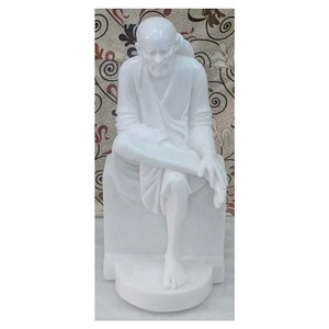 Estatua de Dios sentado de piedra blanca, estatua de adoración de la cultura india hecha a mano, acabado pulido de mármol de alta calidad - Product Image 1