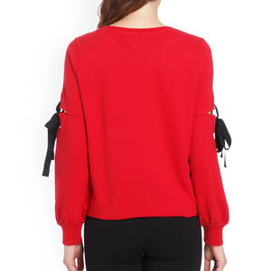 Personalice su propio logotipo y diseño Rojo Color sólido Pullover Mujeres Sudaderas sudaderas adornadas - Product Image 2