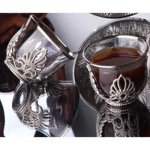 Ensemble de tasses à café en verre or ou argent, style turc, marocain, 4 pièces, pour le thé, fabriqué en turquie, pour cadeau