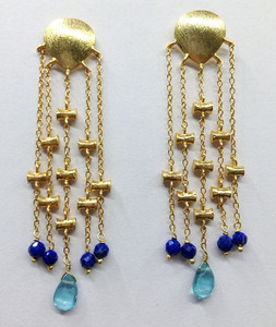Pendientes de piedras preciosas de moda de estilo único colgantes largos chapados en oro y plata de ley 925 en forma de lágrima - Product Image 4