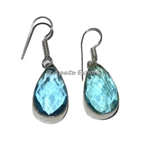 Boucles d'oreilles Aqua pour femme en argent plaqué avec pierres d'agate et cristaux, idéales pour anniversaire et fiançailles - Product Image 1