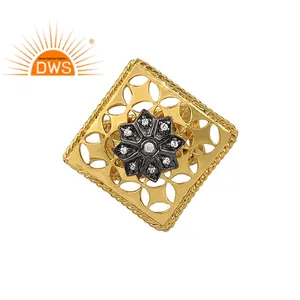 CZ Set Gold Plated Black On Silver Jewelry Manufacturer Handmade Traditional Ring Jewelry Wholesaler