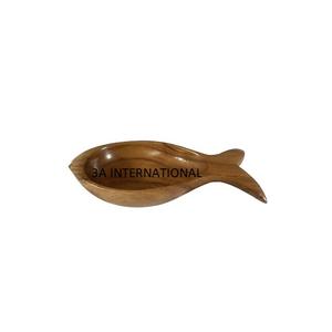 Bol de service en bois d'acacia avec finition brillante, design poisson, fait à la main, décoratif, pour fruits et mélange - Product Image 1