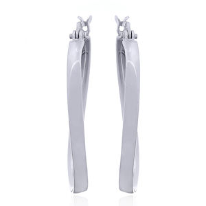 Torsadée Ovale Cerceau 925 Argent Boucles D'oreilles - Product Image 2