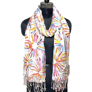 Écharpe Pashmina en Viscose, Design personnalisé multicolore fleur et carreaux mode cou porter châles et écharpes tendance châles d'hiver 100%