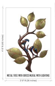 Metal <b>Tree</b> With Birds Mural With <b>Lighting</b> Golden Brownish Wrought Iron 3D Hanging Sculpture Metal Wall Art for Wall Decoration - Product Image 5