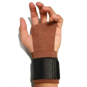 חום עור באיכות גבוהה התעמלות 3 חור הרמת משקולות עור יד כידון, אנטי להחליק אימון כפפות עם יד תמיכה