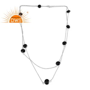 Multi Natural Black Onyx Gemstone Necklace Wholesale Designer 925 Fine Silver Long Chain Lariat Necklace Jewelry