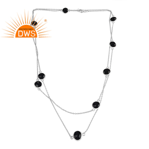 Collier en Onyx Noir Naturel Multi-Pierres, Vente en Gros, Designer, Argent Fin 925, Longue Chaîne Lariat, Bijoux - Product Image 1