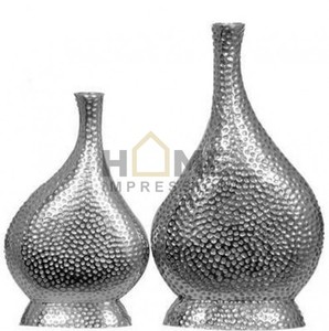 <b>Table</b> Centerpiece Metal Decorative Flower Luxury Vases Silver Color Hammered Design <b>Balcony</b> and Living Room Decor Vase and Pots - Product Image 1