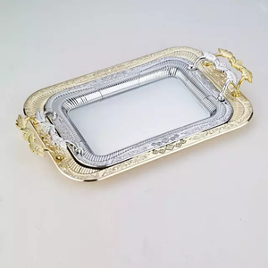 Juego de 2 Bandejas Clásicas para Servir, para Hogar, Hotel, Restaurante, Utensilios de Cocina, Color Plata y Dorado, Diseño Moderno, Bandejas Metálicas para Servir Café - Product Image 2