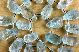 หินอัญมณีธรรมชาติอความารีน21ชิ้น,หินสังเคราะห์ผิวขรุขระเจาะด้านข้างทำเครื่องประดับหินสวย - Product Image 3