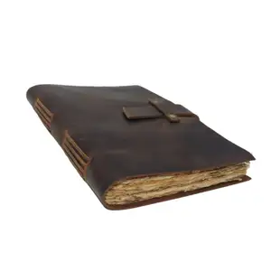 Hunter brown buffalo leather handmade vintage deckle edge unlined paper loop closure leather journal writing notebook