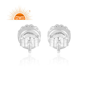 925 <b>Solid</b> Sterling <b>Silver</b> Women's Stud <b>Earrings</b> Jewelry Manufacturer Aqua Chalcedony Gemstone Round Shape <b>Earrings</b> Jewelry - Product Image 4