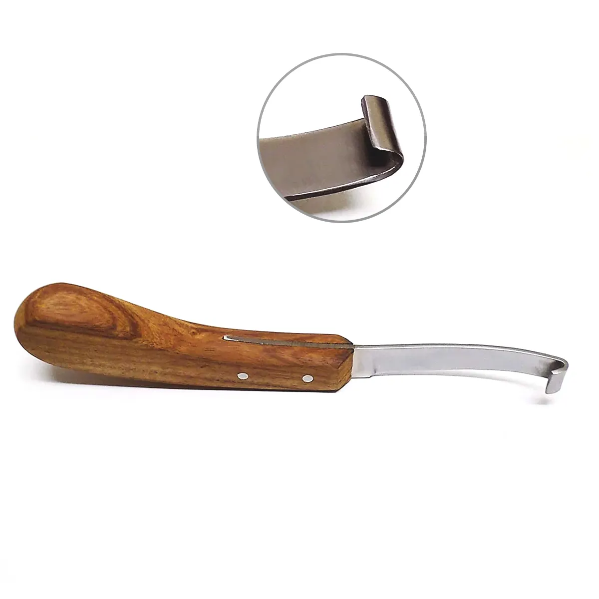 フーフナイフ、右手木製ハンドル付きナローエッジプレミアムステンレス鋼獣医用器具