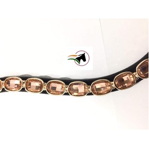 Banda para cejas ecuestre de carreras con estilo de cristal ovalado de oro rosa de lujo para caballos, jinetes, cinta adhesiva abierta, lazo trasero de cuero de cristal - Product Image 3