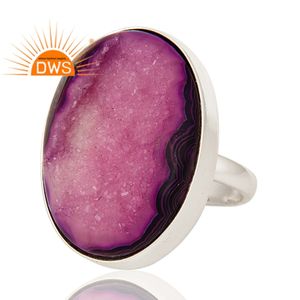 <b>Chunky</b> Oval Purple Druzy Gemstone <b>Ring</b> Solid 925 Sterling Fine <b>Silver</b> Girls <b>Ring</b> Jewelry Manufacturer Classic Collection - Product Image 2