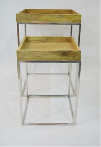 Mesa de nido de madera de hueso sólido de alta calidad moderna con soporte plateado diseño redondo para sala de estar decoración de muebles para el hogar - Product Image 4