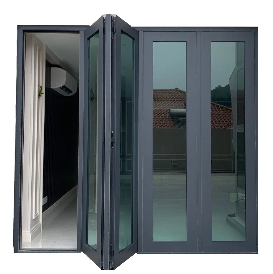 Фабричное производство, большое отверстие, изолированные звукоизоляционные внутренние алюминиевые стеклянные двойные складные двери, водонепроницаемые двойные складные двери