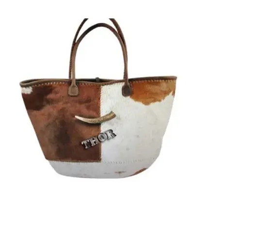 Design Brown cow Leather animal print slouchy handbag fake fur shoulder bag Office & All Work Bag