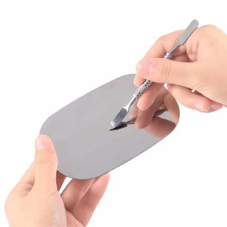 Stainless Steel Handheld Makeup Mixing Tray with Spatula for Face Hands Feet Care