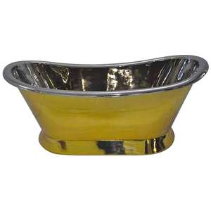 Bañera de latón Bateau con interior de níquel pulido, bañera independiente de lujo para remojar, bañera hecha a mano para baño - Product Image 4