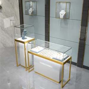 High End Luxury Jewelry Shelves Display Standing Led Light Glass Showcase Display Cabinet Stand Glass Pedestal Jewelry Cabinet