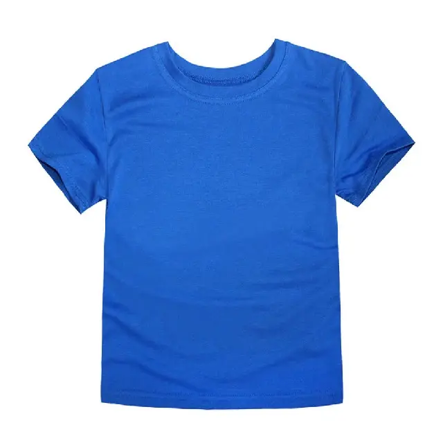 Short Sleeve Round Neck Blue Color Cotton Knitted Kids Boys T Shirts