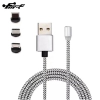 Kabel pengisi daya USB mikro magnetis PVC, kabel pengisi daya USB mikro magnetis 1M dengan tampilan Data LED tembaga murni, kabel ponsel 3 in 1 standar