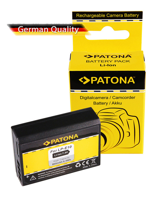 PATONA Battery for Canon LP-E10, EOS1100D, Kiss X50, EOS Rebel T3: 860mAh: 7,4V: 6,4 Wh
