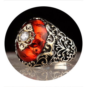 Anillo Clásico de Plata de Ley 925 con Bisel de Ámbar Rojo para Hombre, con Piedra Preciosa, para Compromiso, Boda, Regalo de Fiesta, Alta Calidad - Product Image 1