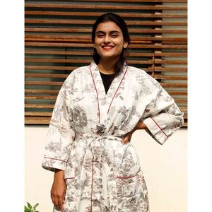 Robe de bain Kimono à imprimé Floral pour femmes, vêtement d'été en coton, coupe ample, tenue de plage pour les vacances, grande taille, nouvelle collection - Product Image 5