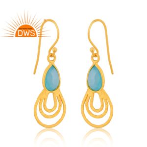 Boucles d'oreilles pendantes en argent sterling 925 faites à la main en Inde, avec pierre précieuse naturelle en calcédoine aqua, bijoux pour femmes, cadeau pour elle - Product Image 2