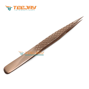 Pince à épiler TEEJAY Plasma Rose Gold à pointe droite, avec grip diamanté, en acier inoxydable, pointe fine et lisse – Précision durable pour les sourcils - Product Image 2