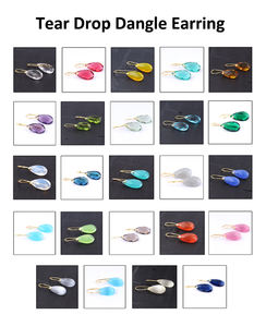 Elegante joyería de mujer en forma de pera cielo azul Calcedonia gota pendiente colgante latón 18K chapado en oro ligero pendiente de gancho para la oreja - Product Image 3