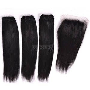 Venta al por mayor de extensiones de cabello humano virgen recto, cutícula alineada sin procesar indio crudo ondulado y rizado cierre rizado recto - Product Image 1