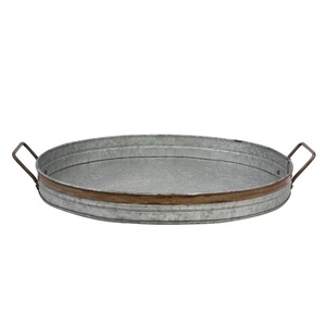 Recién llegado, bandeja de servicio ovalada galvanizada rústica, placa de Metal de tamaño personalizado con asas, bandeja de servicio decorativa a la venta - Product Image 5
