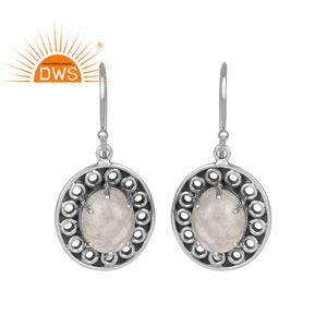 Naturel Pierre de Lune Arc-En-Ciel Oxydé 925 Argent Boucles D'oreilles Rondes Bijoux Grossiste - Product Image 1