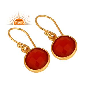 Red Onyx Gemstone Earring Round Gold Plated 925 Silver Hook Earrings Jewelry Manufacturer - Product Image 2
