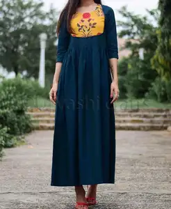OEM Wholesale Indian Kurti 3/4 Sleeves Beautiful Printed Yoke Perfect Wear For This Festive Season Maxi Dress