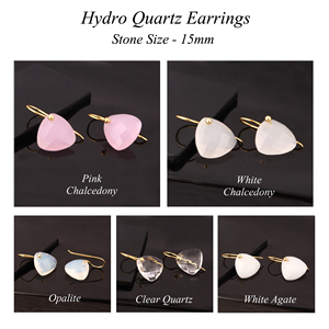 Fashion <b>Jewelry</b> White Chalcedony Trillion Shape Earring Gold Plated <b>Statement</b> Hook Earring Drop Dangle Gemstone Women Earrings - Product Image 2