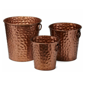 Excellente conception jardin fournisseur panier de fleurs avec poignée meilleure qualité ensemble de 3 forme ronde décoration de la maison martelé jardinière - Product Image 1