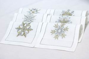 Serviette de Cocktail flocons de neige, 4 pièces, brodée, serviette de luxe, 100% coton, pour Restaurants à domicile, hôtel, noël - Product Image 2
