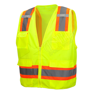 Gilet de sécurité haute visibilité personnalisable veste de travail en polyester respirant poches zippées rayures réfléchissantes maille haute visibilité - Product Image 1