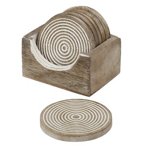 ที่รองแก้วกาแฟและชาลายดอกไม้สำหรับใช้ในบ้านบนกล่องงานฝีมือไม้หรือป้ายติดผนัง - Product Image 1