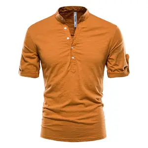2024 T-Shirt pria warna Solid 100% katun lengan Tengah Pria T Shirt pria kualitas musim panas kaos kasual pria